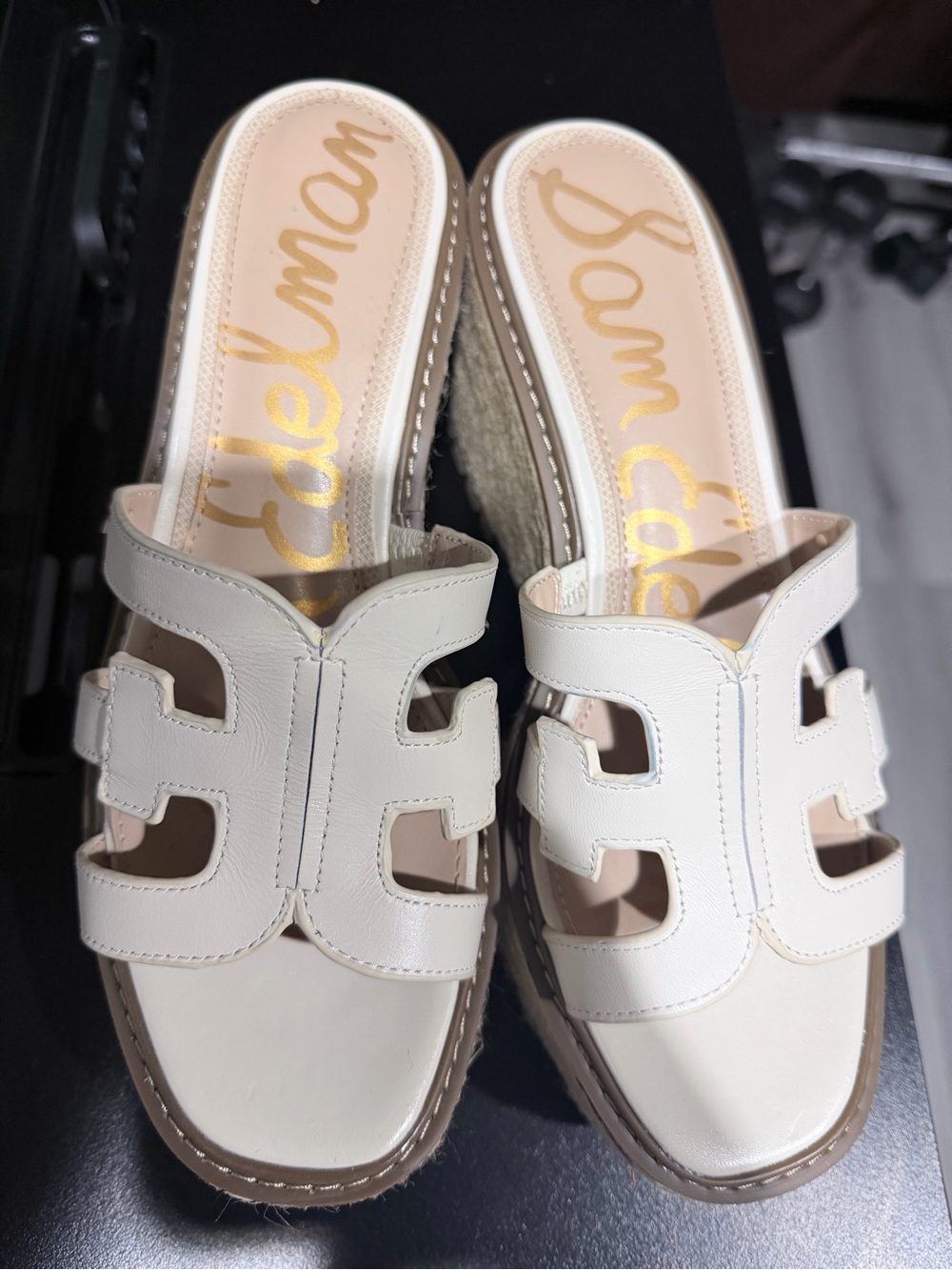 Sam Edelman Cream Espadrille Wedge Slide Sandals - Picture 2 of 4